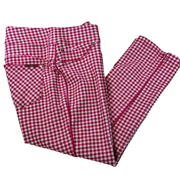 Nygard Luxe Slims Capri Size M 10-12 Pink White Gingham Check Stretch Fun Pants - Picture 3 of 11